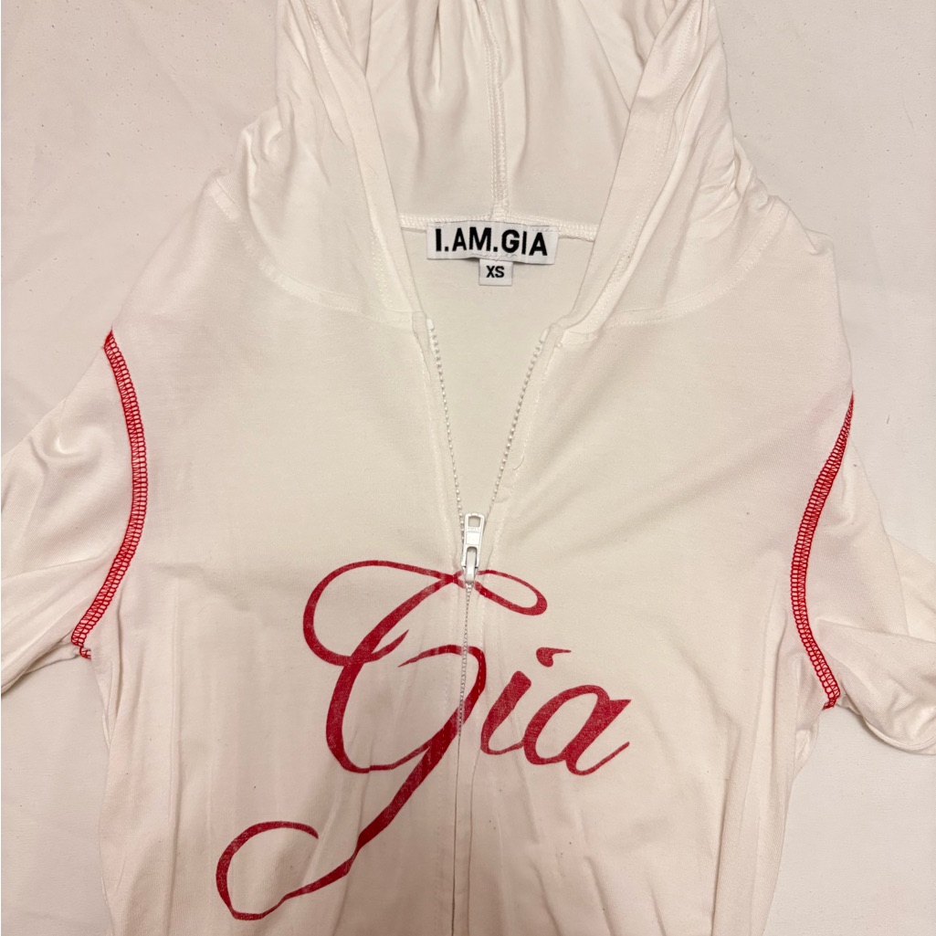 I.Am.Gia White Hoodie With Red Accents